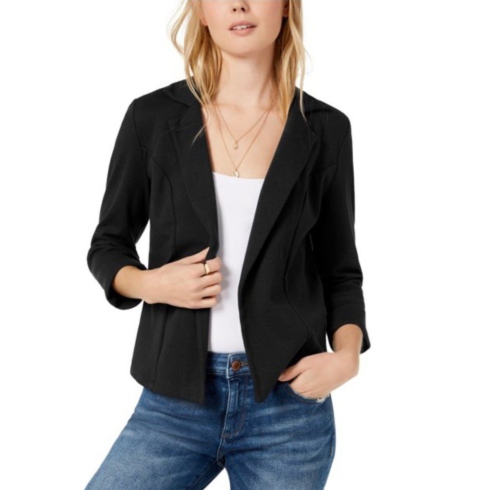 NWT Maison Jules Womens Deep Black Open Front Chic Knit Blazer Jacket‎ Size XXL